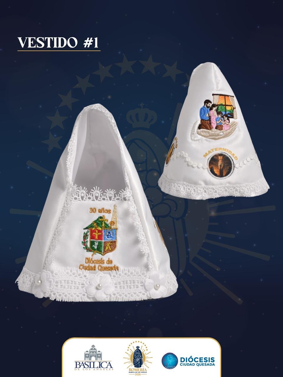 Vestido «María, Reina y Madre protege a nuestras familias» de la familia Acuña Blanco para La Negrita